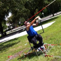 Here's a throwing chair and me attempting to make the javelin fly. I learned the hard way that if the point doesn't stick then the thrower doesn't get a mark. Three bad attempts? Let's not go there.