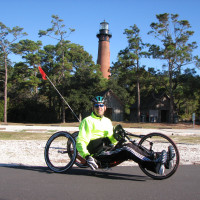 At the start of a beautiful handcycling adventure along North Carolina's Outer Banks (2007).